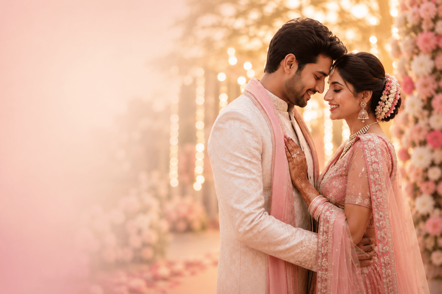 Indian wedding couple smiling during ceremony - Top matrimonial site in India